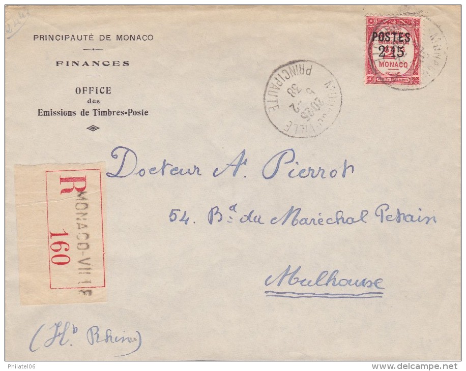 MONACO  LETTRE RECOMMANDEE  CACHET D'ARRIVEE - Covers & Documents