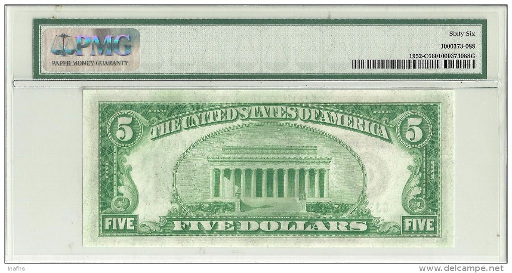 USA $5 Series 1928B Philadelphia.  Fr 1952-C. Graded 66 EPQ By PMG (Gem Uncirculated) - Billetes De La Reserva Federal (1928-...)