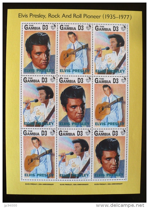 GAMBIE Elvis Presley Rock And Roll Pioneer 1935-1977. Feuillet 9 Valeurs   ** MNH. - Elvis Presley