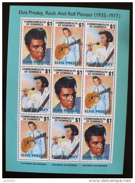 DOMINICA, DOMINIQUE Elvis Presley Rock And Roll Pioneer 1935-1977. Feuillet 9 Valeurs   ** MNH. - Elvis Presley