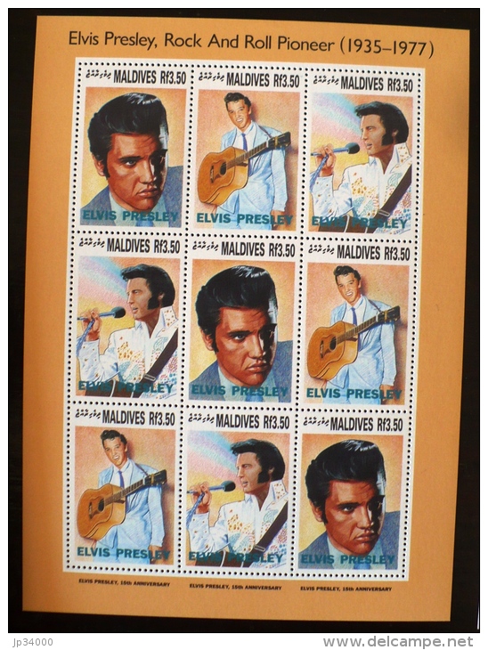 MALDIVES Elvis Presley Rock And Roll Pioneer 1935-1977. Feuillet 9 Valeurs   ** MNH. - Elvis Presley