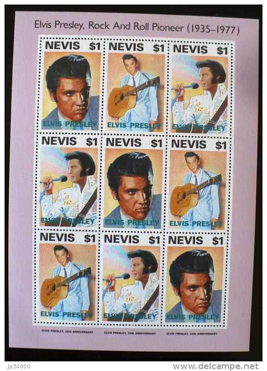 NEVIS Elvis Presley Rock And Roll Pioneer 1935-1977. Feuillet 9 Valeurs   ** MNH. - Elvis Presley