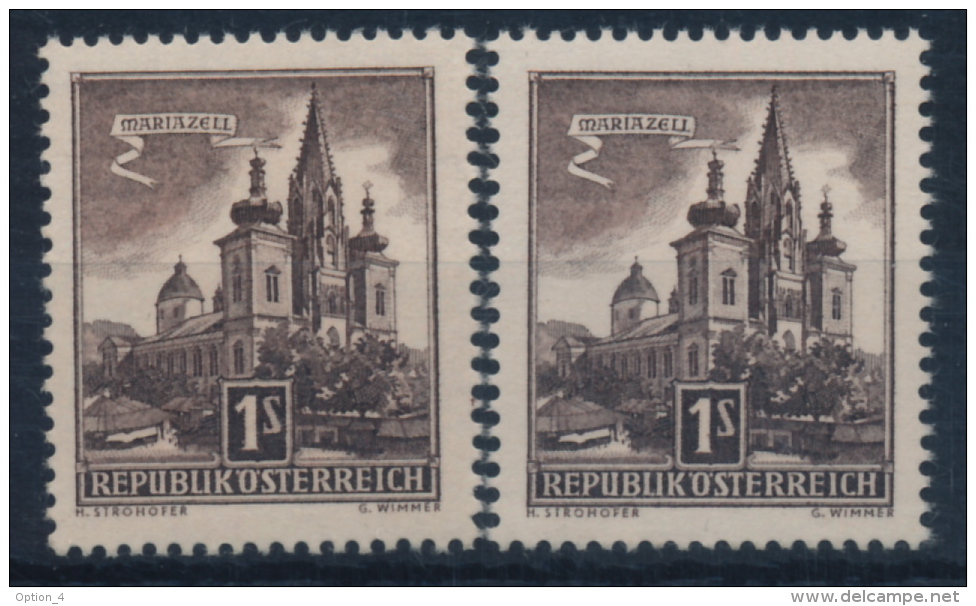 **Österreich Austria 1957 ANK 1044 A+b Mi 1035 (1+1) Yellow+white / Gelber+weißer Gummi Basilica Mariazell MNH - Unused Stamps