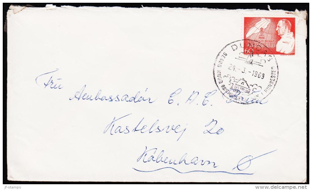 1969. Frederik IX 70 Years Ann. 60 Øre Red DUNDAS BESØG KNUD RASMUSSENS HUS 24. 3.1969.  (Michel: 72) - JF175611 - Usados