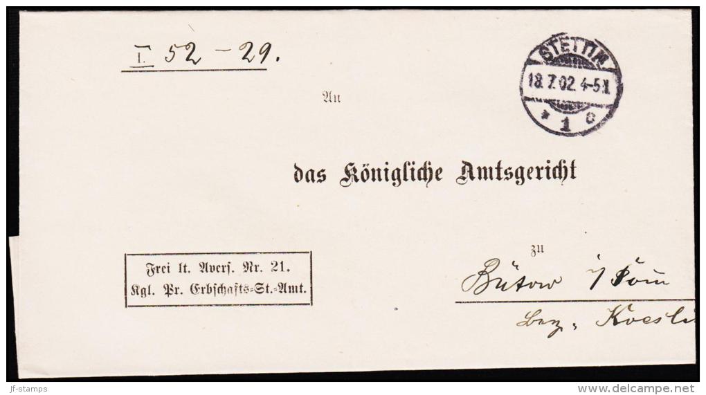 1902. STETTIN 18.7.02. K. PR. STEMPEL UND ERBSCHAFTSSTEUERAMT STETTIN. (Michel: ) - JF175553 - Covers & Documents