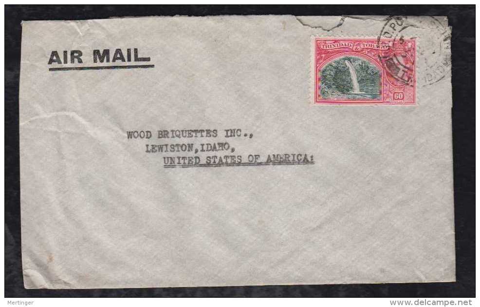 Trinidad Ca 1938 Airmail Cover To LEWISTON USA 60c Waterfall - Trinidad & Tobago (...-1961)