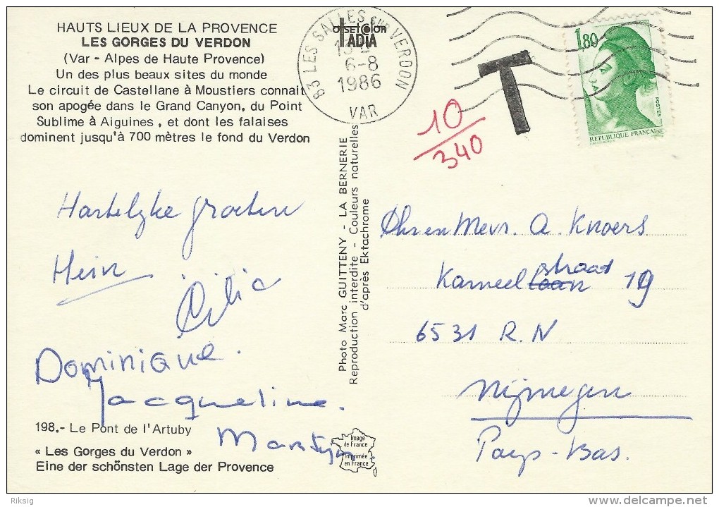 Postage Due. Postcard Sent To The  Netherlands. A-313 - 1960-.... Covers & Documents