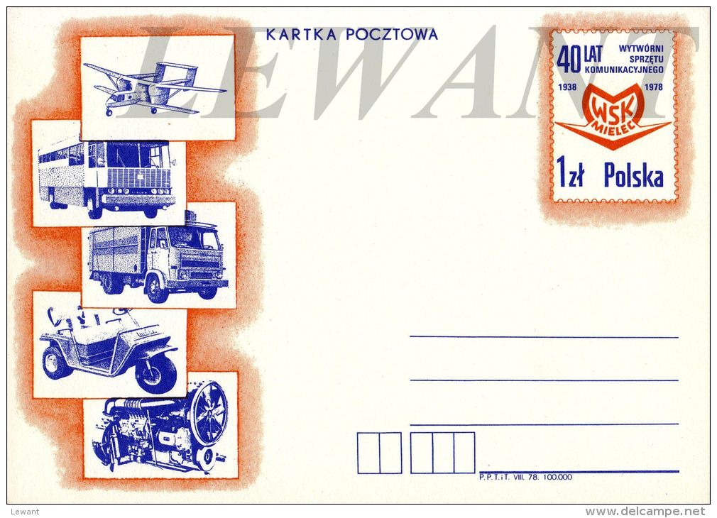 W POLAND - 1978.09.23. Cp 709 40th Anniversary Communication Equipment Factory In Mielec - Airplane, Bus, Truck ... - Entiers Postaux