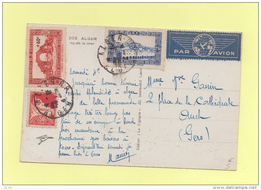Alger - Carte Par Avion Destination Auch Gers - 1942 - Lettres & Documents