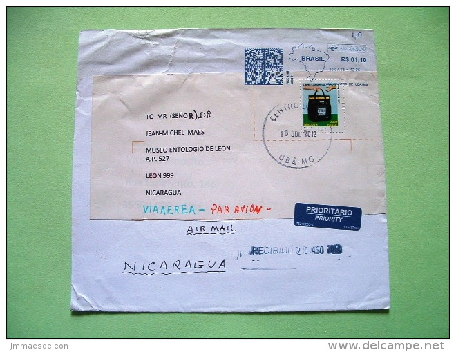 Brazil 2012 Cover To Nicaragua - Map Machine Franking - Mail Bag - Cartas & Documentos