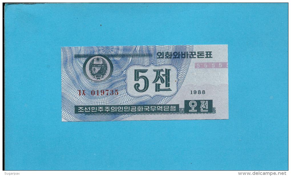 KOREA, NORTH - 5 CHON - 1988 - P 24 - UNC. - For CAPITALIST Visitors - 2 Scans - Korea, Noord