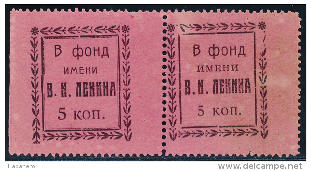 USSR - 1920ties - REVENUE STAMP - LENIN FOND CHILDREN CHARITY IMPERFORATED ONE SIDE AS PAIR - Revenue Stamps