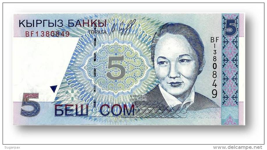 KYRGYZSTAN - 5 Som - 1997 - P 13 - UNC. - Série BF - B. Beishenaliyeva - 2 Scans - Kirguistán