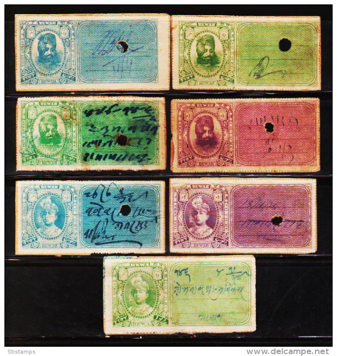 INDIAN STATES REWA 7 DIFFERENT COURT FEE REVENUE FISCAL OLD RARE USED STAMPS #D5 - Other & Unclassified