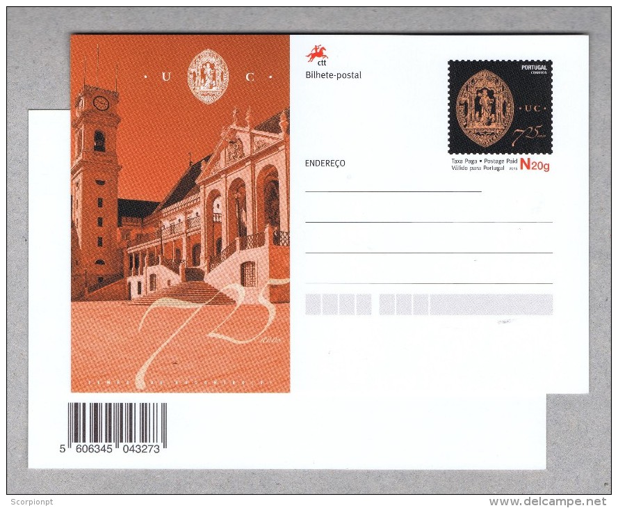 Architecture U.C. Coimbra´s University 750 Years 2015 Postal Stationery Portugal Birds Owls Hiboux Sp3353 - Autres & Non Classés