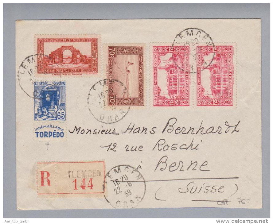 Algerien 1939-06-22 R-Brief Nach Bern CH Marke Mit Werbezudruck Torpedo - Briefe U. Dokumente