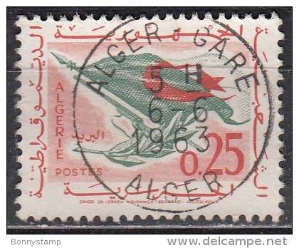 Algeria, 1963 - 25c Flag, Rifle, Olive Branch - Nr.296 Usato° - Algeria (1962-...)