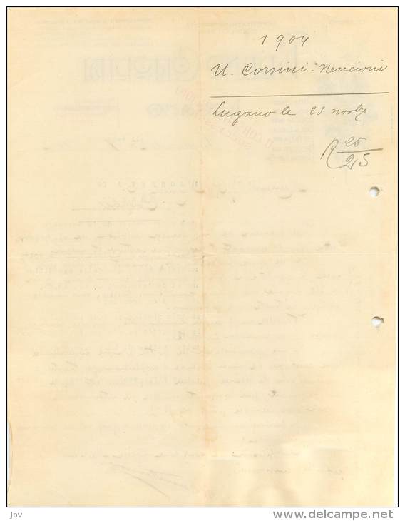 FACTURE LETTRE : LUGANO . BRUNO CLIORIDI . VINI . 1907 . - Italia