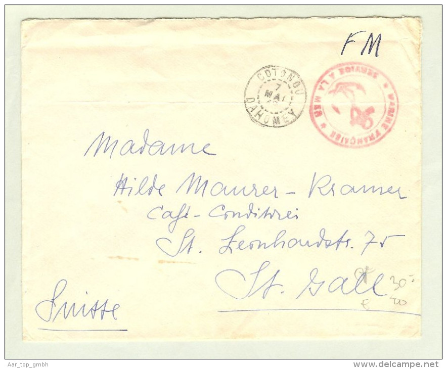 Afrika Dahomey 1942-05-07 FM Franz.Marine Feldpost In Die CH - Covers & Documents