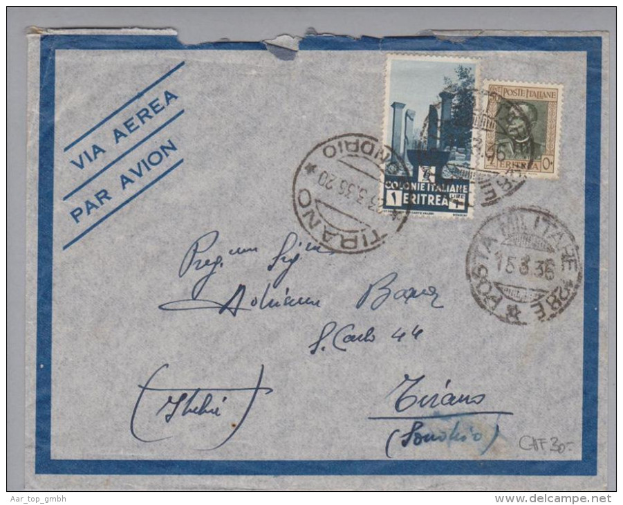 Eritrea 1936-03-23 Militärpostbrief Nach Tirano - Erythrée