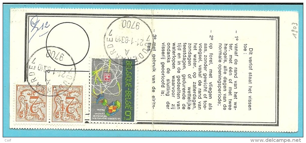 1903 Op VISVERLOF / PERMIS DE PECHES / 1983 Met Stempel OUDENAARDE + Met Naamstempel OUDENAARDE 1 - 1977-1985 Cijfer Op De Leeuw