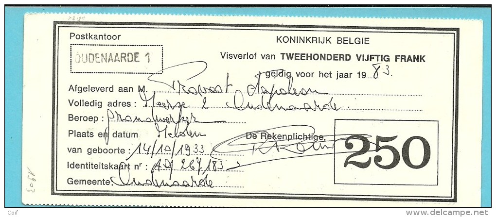 1903 Op VISVERLOF / PERMIS DE PECHES / 1983 Met Stempel OUDENAARDE + Met Naamstempel OUDENAARDE 1 - 1977-1985 Cijfer Op De Leeuw