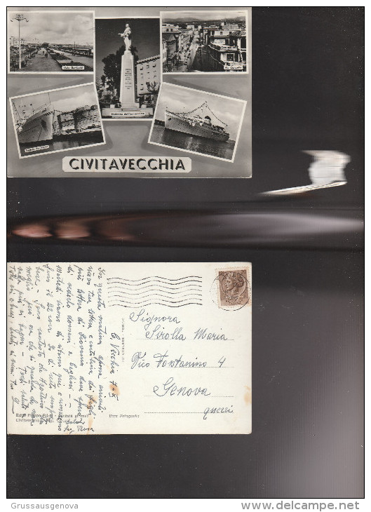 587) CIVITAVECCHIA MULTIVEDUTE VEDUTINE VIALE GARIBALDI CENCELLO IMMACOLATA VEDUTA PORTO VIAGGIATA 1956 - Civitavecchia