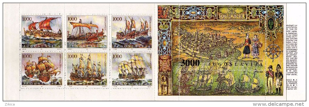 Yugoslavia,Booklets,Booklet ( Carnet ).1989 - Golden Age Of Sailing Ships - Sailing Ships Of The Adriatic Sea.Dubrovnik - Libretti