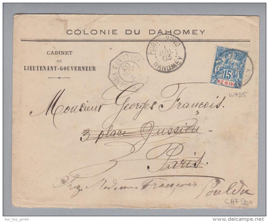 Afrika Dahomey Mit Benin Marke Porto-Novo 1903-07-01 Brief Mit Mi#35 Nach Paris - Covers & Documents