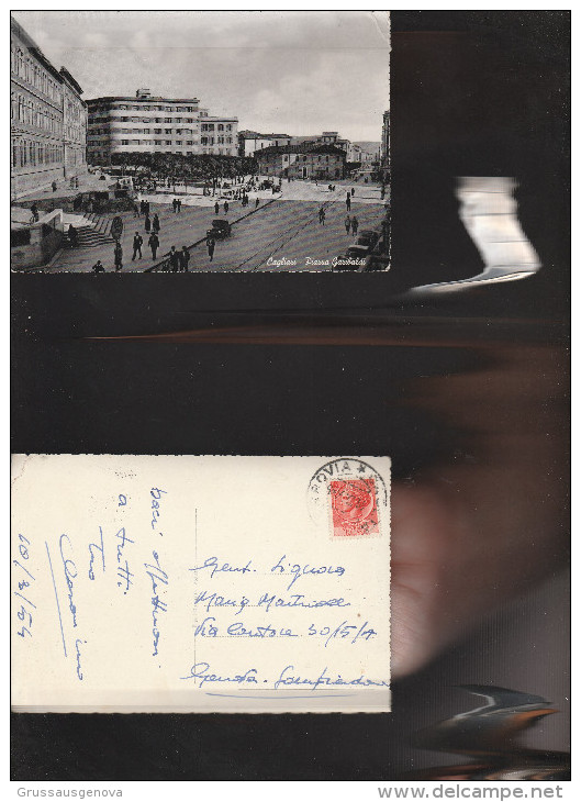 592) CAGLIARI PIAZZA GARIBALDI VIAGGIATA 1954 - Cagliari