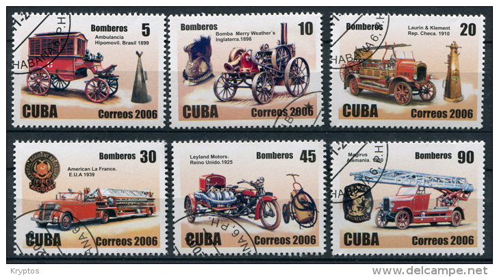 Cuba 2006. Fire Engines - Complete Set Of 6 Stamps - Gebraucht