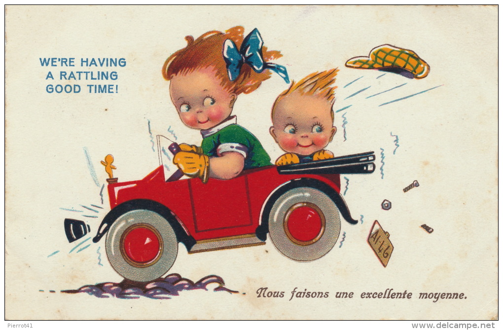 ENFANTS - LITTLE GIRL - MAEDCHEN -  Jolie Carte Fantaisie Enfants Dans Automobile - Dessins D'enfants