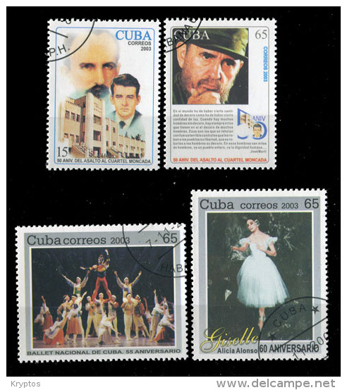 Cuba 2003. Ballet + Moncada Uprising - 2 Complete Sets Of 4 Stamps - Used Stamps