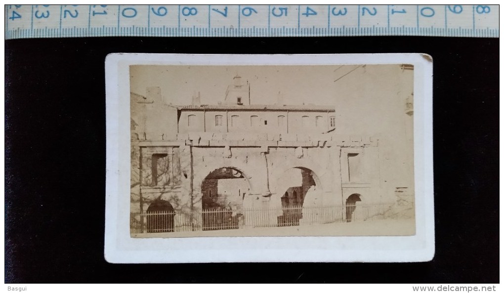 Photo Petit Format Sur Carton, Nimes, Pont D'Auguste, Par Dorizzi, Avant 1900 - Lieux