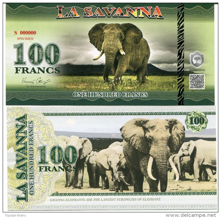 LA SAVANNA - ELEPHANTS / 100 FRANCS - Ficción & Especímenes