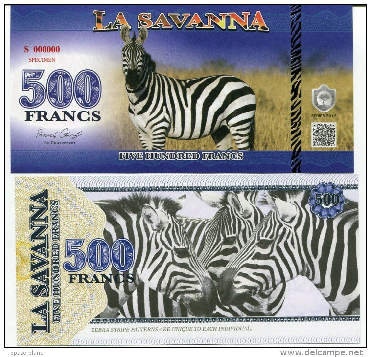 LA SAVANNA - ZEBRES / 500 FRANCS - SPECIMEN - Ficción & Especímenes