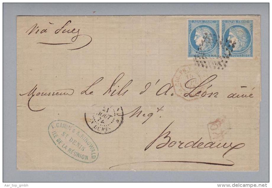 Réunion St.Denis 1874-08-21 Brief Via Suez Nach Bordeaux - Brieven En Documenten