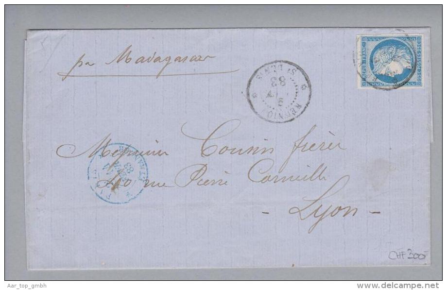Réunion St.Denis 1883-01-09 Brief Via Madagascar Nach Lyon - Covers & Documents