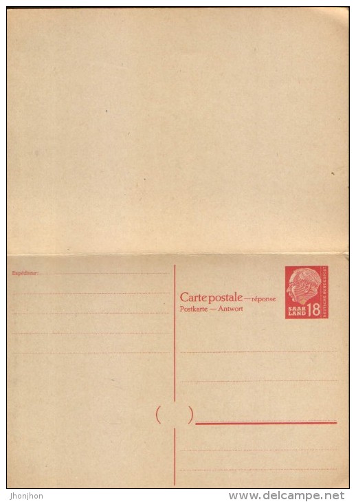 Saar/Federation -Postal Stationery Postcard Unused With Paid Answer 1957 - P46,18/18,red - 2/scans - Postal Stationery