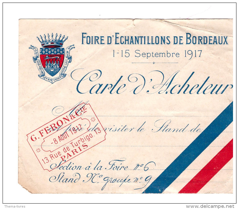 Carte D'acheteur Foire D'échantillons De Bordeaux (PPP074) - Sport En Toerisme