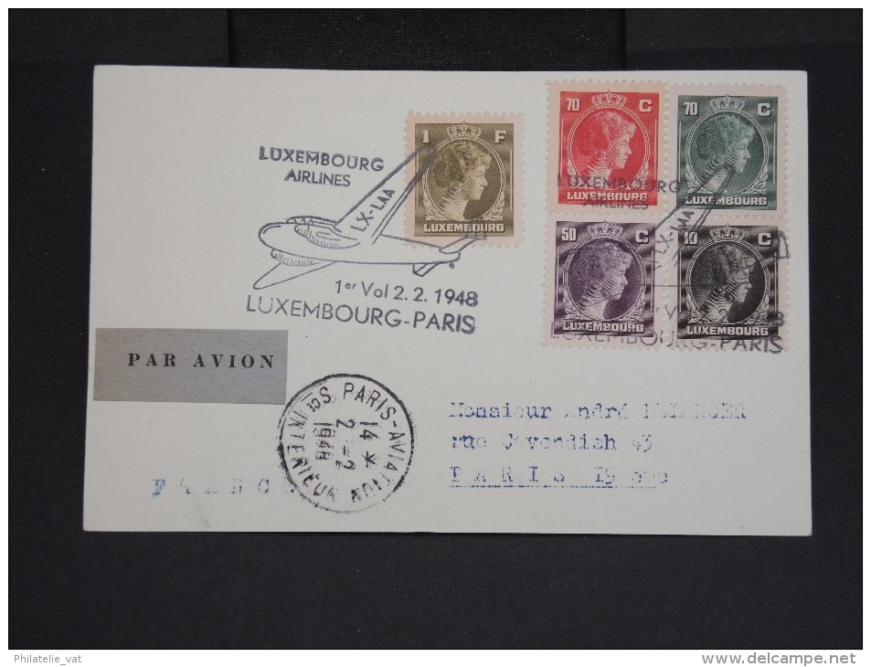 LUXEMBOURG-Carte Du 1er Vol Luxembourg /Paris En 1948   à Voir P7191 - Covers & Documents