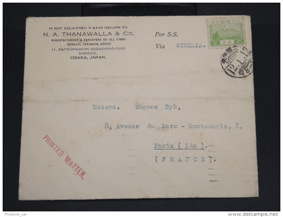 JAPON-Enveloppe De Osaka Pour Paris En 1937 Via Siberie    à Voir P7197 - Lettres & Documents