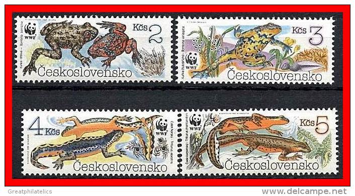 CZECHOSLOVAKIA 1989 WWF NEWTS & FROGS, AMPHIBIANS SC#2748-51 MNH CV.$5.50 - Unused Stamps