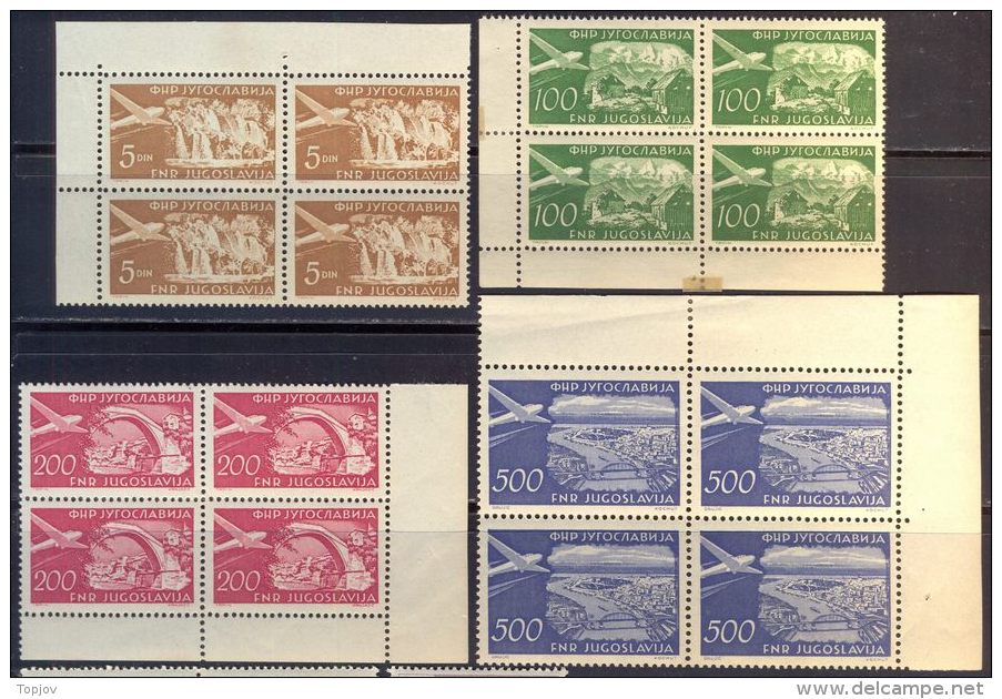 YUGOSLAVIA - JUGOSLAVIA - DEFINITIVTE AIR MAIL Bl. Of  4x - Goom YELLOW - **MNH -1951 - Poste Aérienne