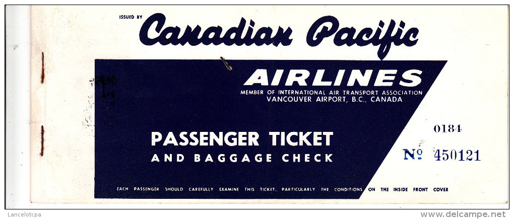 BILLET D´AVION CANADIAN PACIFIC AIRLINES / ROME MONTREAL WINNIPEG CALGARY (STAMPS MARCA DA BOLLO 500 LIRE + 50 LIRE) - World