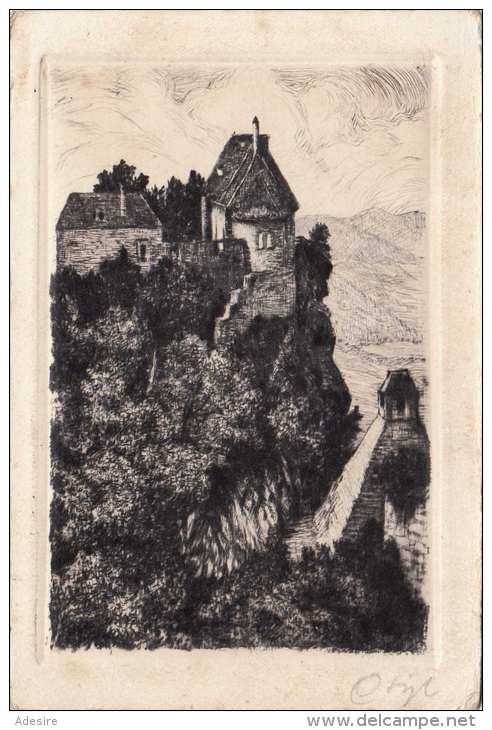 Radierung RUINE AGGSTEIN In Der Wachau, Signierte Radierung Als Ansichtskarte Gel.1930? - Sonstige & Ohne Zuordnung