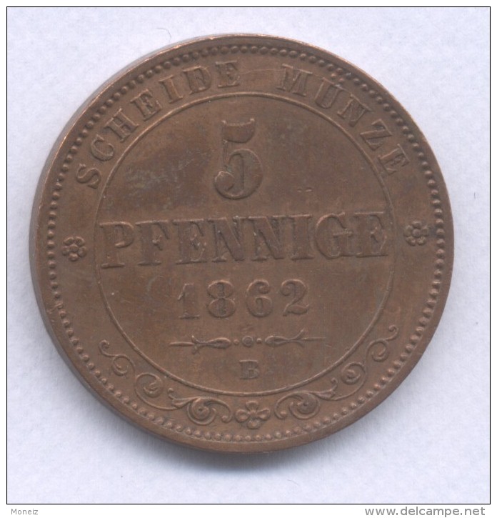 5 PFENNIGE 1862 B  EN SUP - Petites Monnaies & Autres Subdivisions