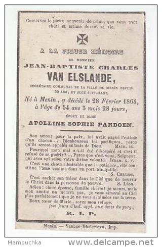 Décès Jean-Baptiste Charles VAN ELSLANDE Secrétaire Communal & Juge Suppléant Ménin 1864 époux Pardoen (St Louis Dopter) - Devotion Images