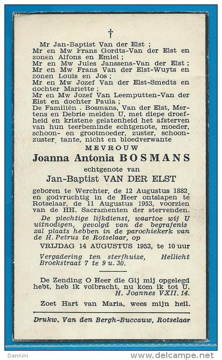 Bidprentje Van Joanna Antonia Bosmans - Werchter - Rotselaar - 1882 - 1953 - Images Religieuses