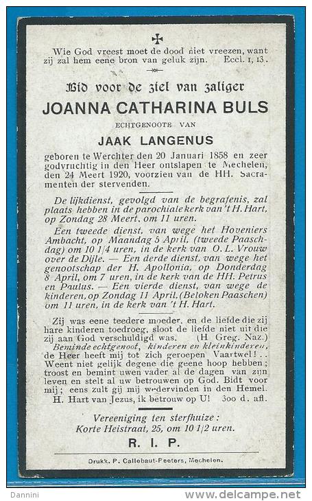 Bidprentje Van Joanna Catharina Buls - Werchter - Mechelen - 1858 - 1920 - Santini